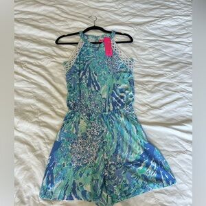 Lilly Pulitzer  LALA ROMPER print BLUE HAVEN size XS New With Tags